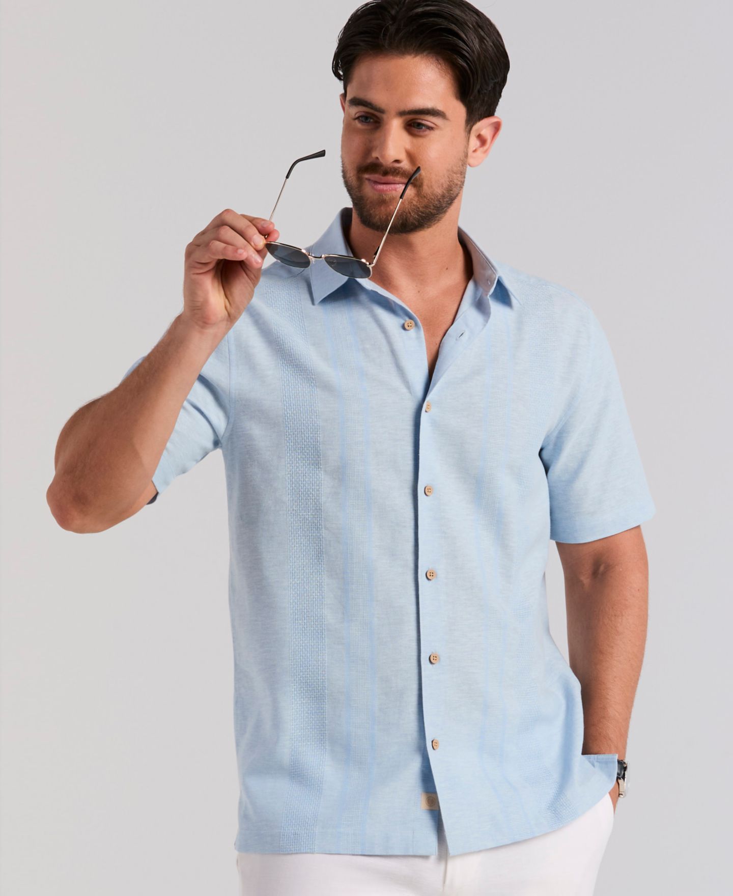 Мужская рубашка Cubavera Linen Slub Texture Panel Classic-Fit, цвет: Синий — фото 3