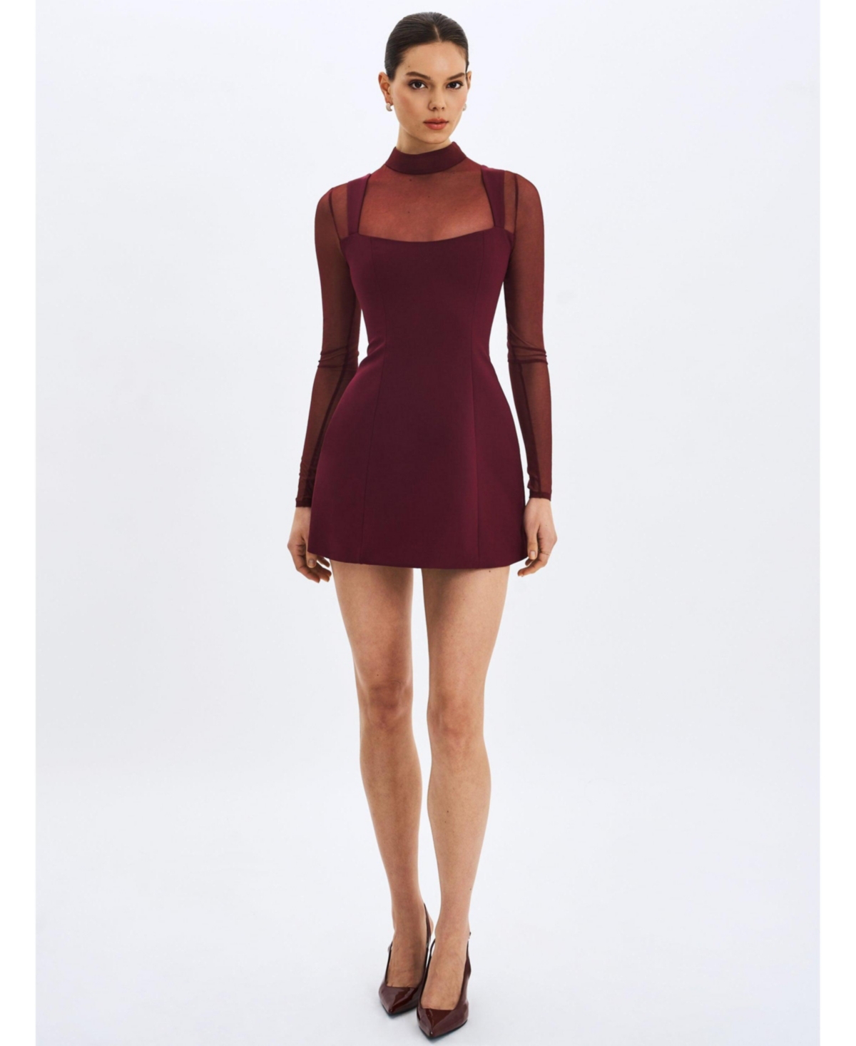 Miss Circle Women's Natasha Burgundy Faux Two-Piece Turtleneck Mini Dress