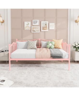 Twin Size Daybed Frame, Metal Platform Sofa Bed with Stylish Headboard, Heavy Duty Steel Slat Support