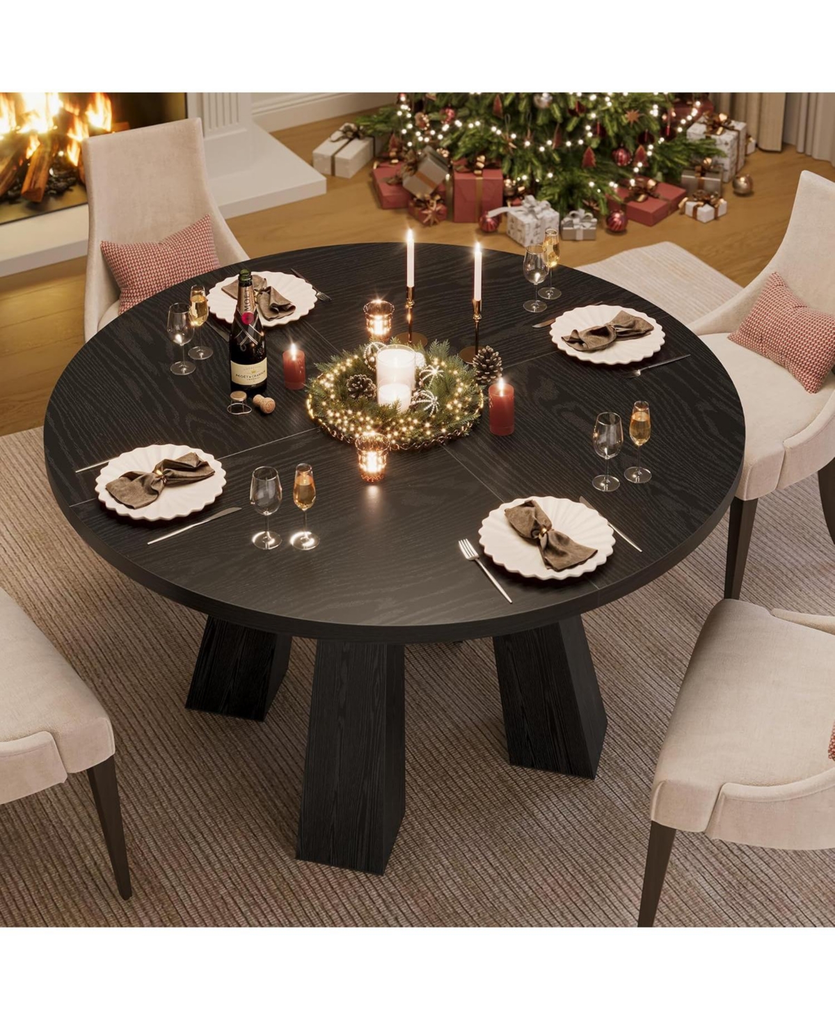gaomon 47" Round Dining Table for 4-6, Wood Kitchen with Sturdy Base, Farmhouse Circle Dinner Room, Living 4 Strong