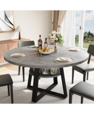 Round Dining Table for 4-6, 47.2" Farmhouse Kitchen Table with Storage, Circle Dinner Tables for Kitchen, Dining Room, Living Room