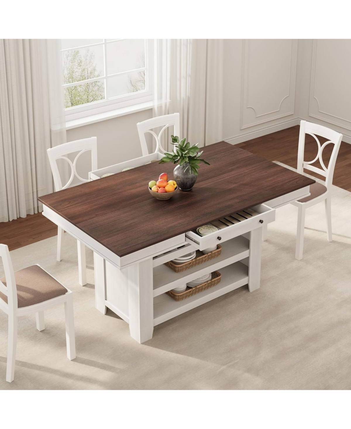 gaomon 60" Counter Height Dining Table for 4, Farmhouse Rectangular Tall Bar Height Kitchen Dining Table & Thick Table Top, with Deepened Wine Ra