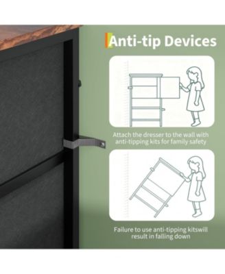 8 Drawer Fabric Dresser TV Stand with Wooden Top, Metal Frame Storage Chest, Wide Closet Orgzr for Bedroom Living Room Hallway, Natural Wood