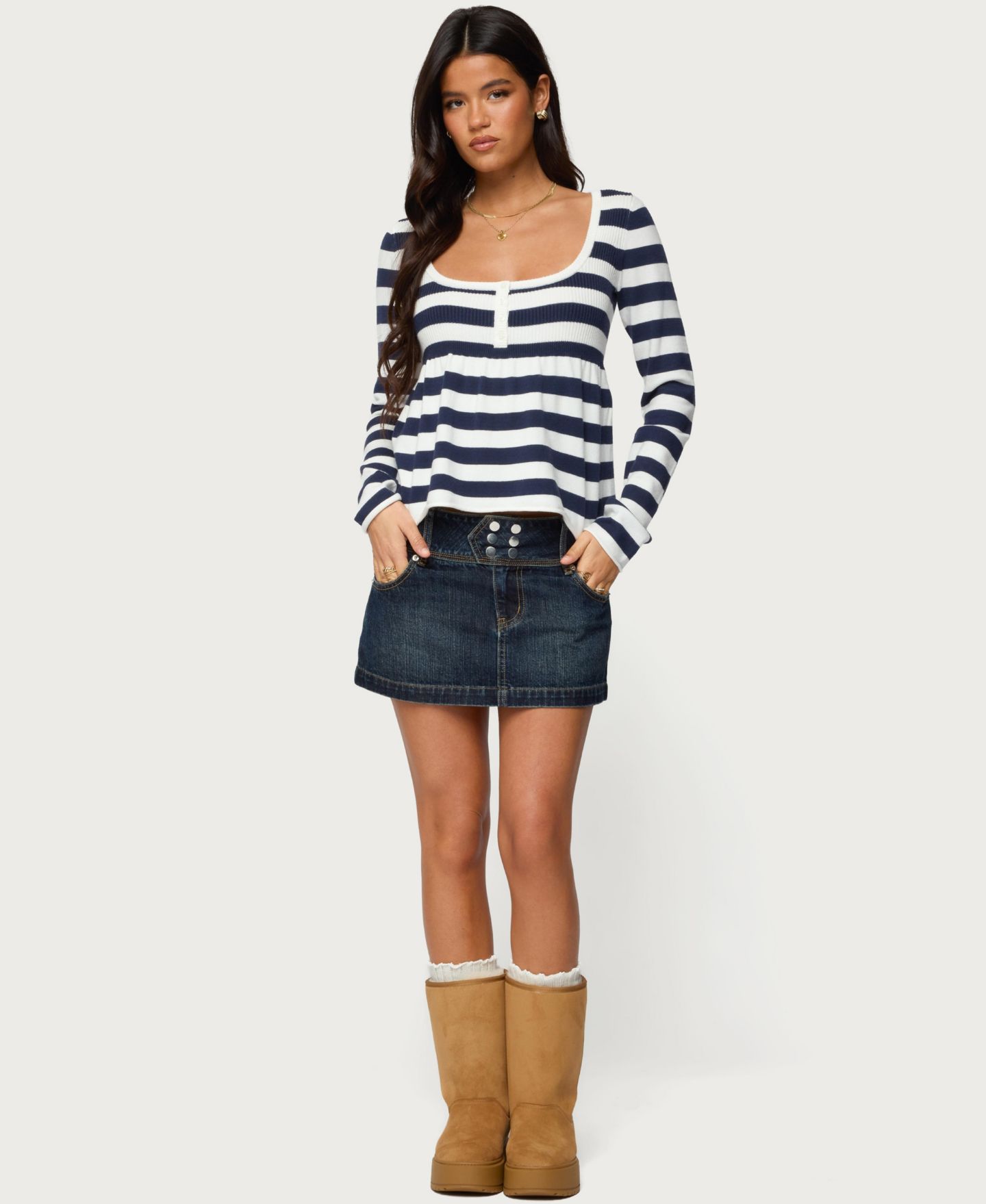 Женская юбка Edikted Fatama Denim Mini, цвет: Тёмный синий — фото 5