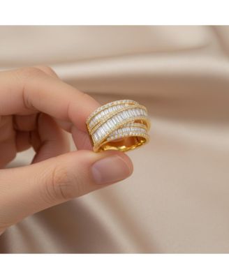 Radiant Sterling Silver Crossover Multi-Row CZ Statement Ring