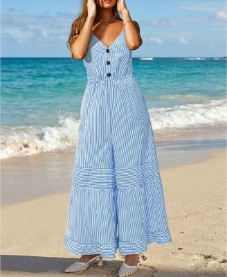 Women's V-Neck Zipper Closure Unlined Jumpsuit