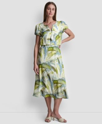 Women's Printed V-Neck Midi Dress