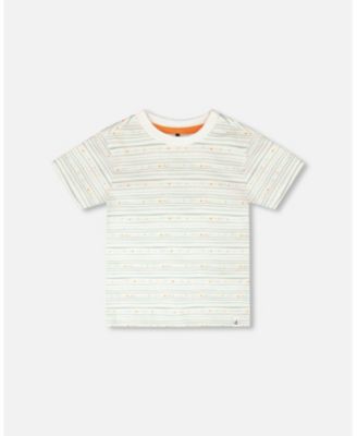 Toddler Boys Cotton T-Shirt White Printed Mint Green Lines