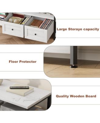 71" Industrial TV Stand with 2 Drawers, Entertainment Center with Open Storage Shelves