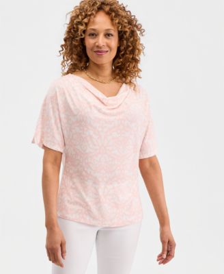 Women's Printed Cowl-Neck Knit Top