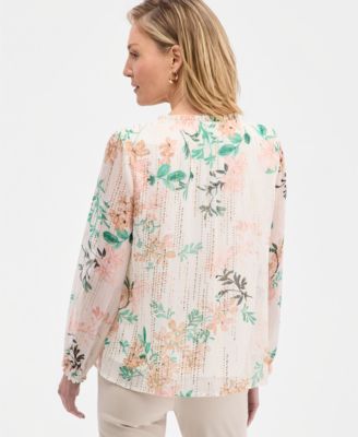 Women's Printed Foiled Ruffle Blouse