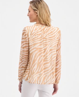 Women's Printed Foiled Ruffle Blouse