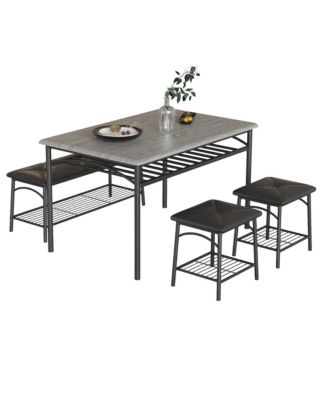 Gomon 4-Piece Dining Table Set with Upholstered Bench & 2 Stools, Storage Shelf, Space Saving Compact Kitchen Dining Table Set