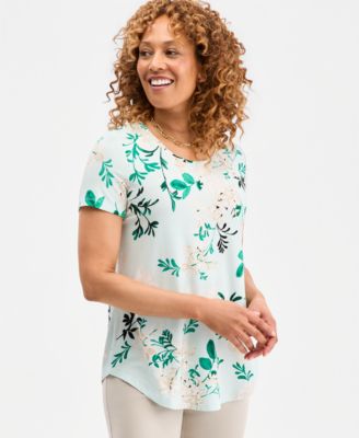 Women's Printed Scoop-Neck Short Sleeve Top
