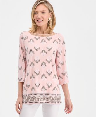 Women's Embellished 3/4-Sleeve Crepe Top