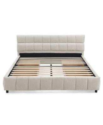 Queen Upholstered Bed Frame with Headboard and Storage Drawer, Chenille Fabric Queen Size Platform Bed with Solid Frame, No Box Spring Needed