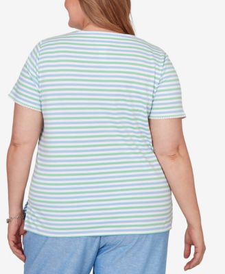 Plus Size Caribbean Blues Highlight Flower Striped Top