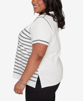 Plus Size Crowd Pleaser Flower Sequin Lace Border Top