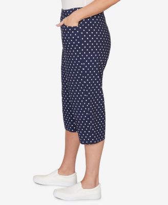 Plus Size Port Side Polka Dot Flat Front Denim Capri Pants