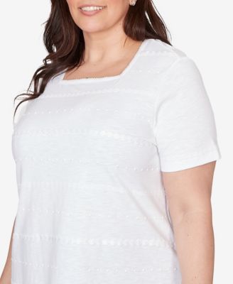 Plus Size Port Side Layered Dot Square Neck Top