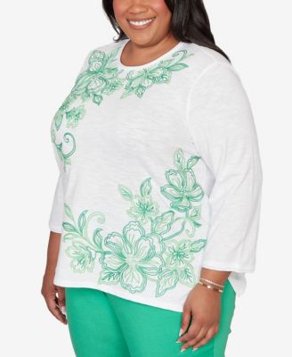 Plus Size Resort Living Tropical Flower Embroidered Top