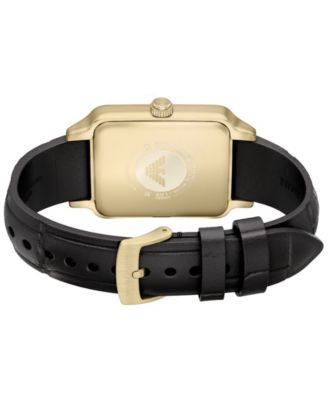 Men's Quartz Three-Hand Black Leather Watch, 36mm