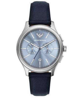 Men's Quartz Chronograph Blue Leather Watch, 42mm