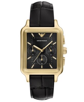 Men's Quartz Chronograph Black Leather Watch, 38mm