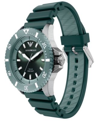 Men's World Explorer Solar Three Hand Green Silicone Watch, 42mm