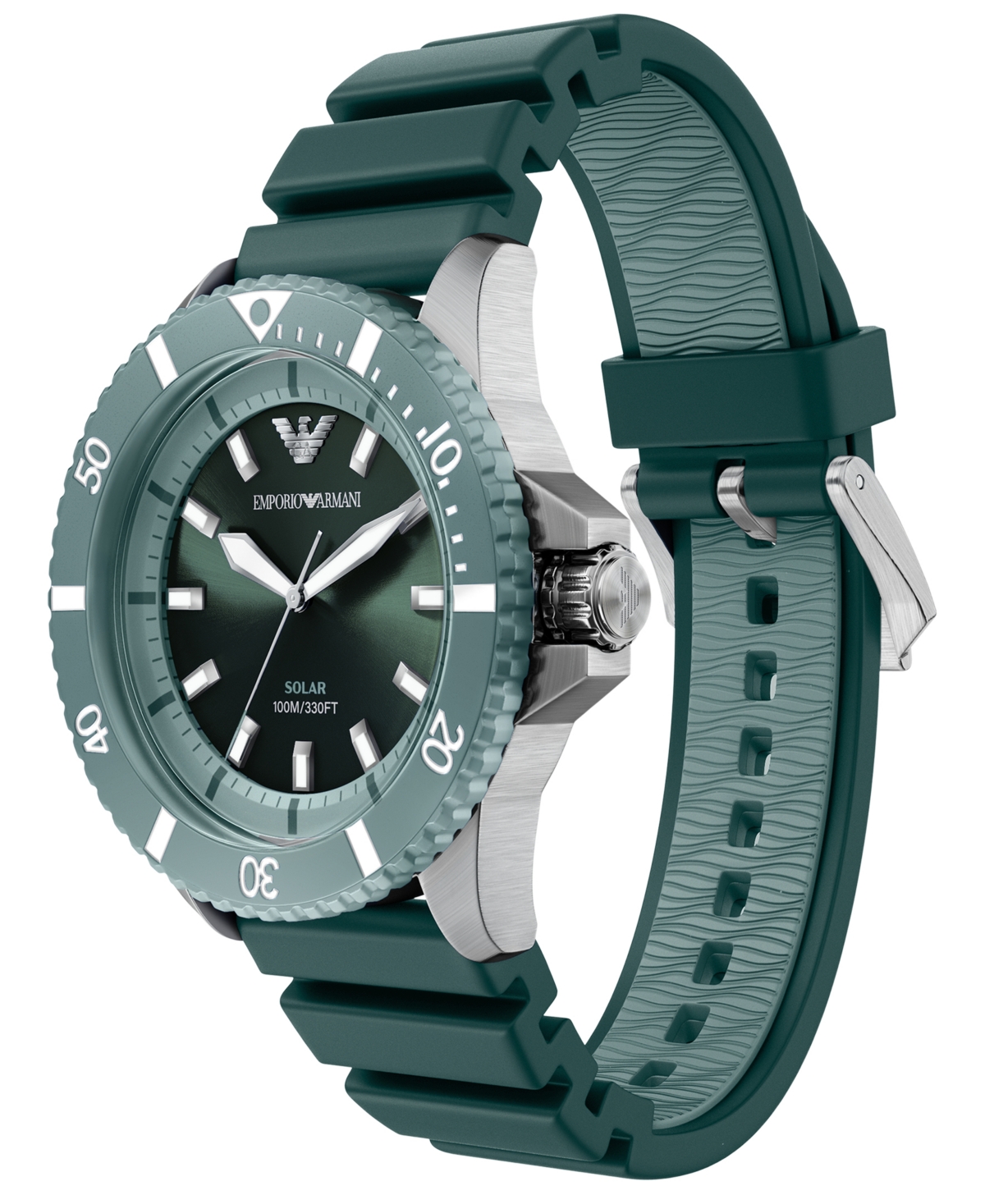 Emporio Armani Men's World Explorer Solar Three Hand Green Silicone Watch, 42mm
