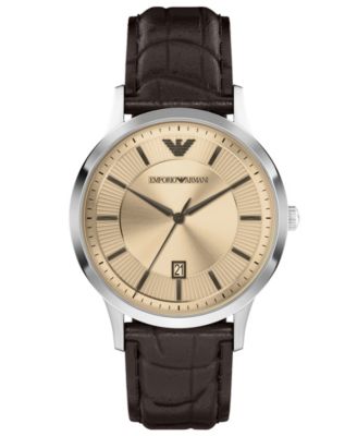 Men's Quartz Three-Hand Brown Leather Watch, 43mm