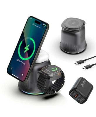 3-in-1 Wireless Charger with Charging Port - Compatible with Phone, Earphones and Watch, Magnetic Stand with MagSafe