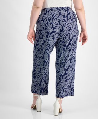 Plus Size Wide-Leg Cropped Pull-On Pants