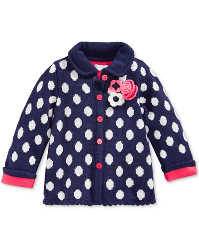 First Impressions Baby Girls' Dot-Pattern Collared Intarsia Cardigan, Only at Macy's
