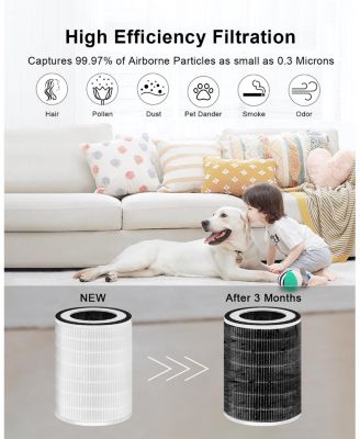 KILO Air Purifier Replacement Filter, 3-In-1 Ture HEPA Filter, Efficiency Activated Carbon, for MORENTO Kilo Air Purifier (2 Pack)