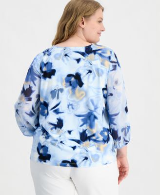 Plus Size Cascade Ruffle-Front Blouse