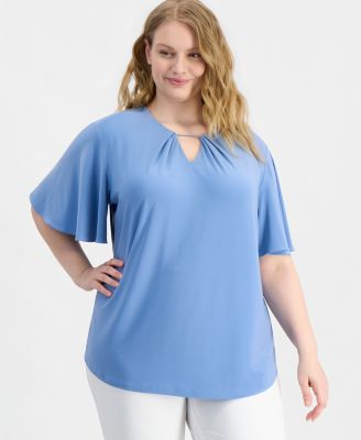 Plus Size Keyhole-Neck Short-Sleeve Top
