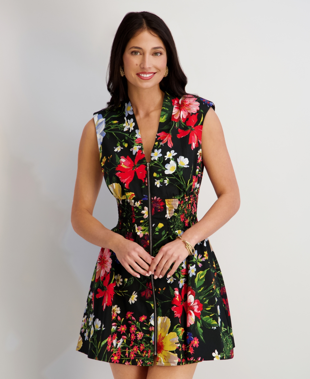 kensie Women's Printed V-Neck Short Dress