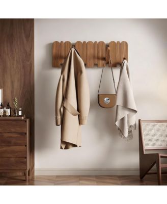 Solid Walnut 8-Hook Wall Rack: Piano Keys Design, Space-Saving, Easy Install