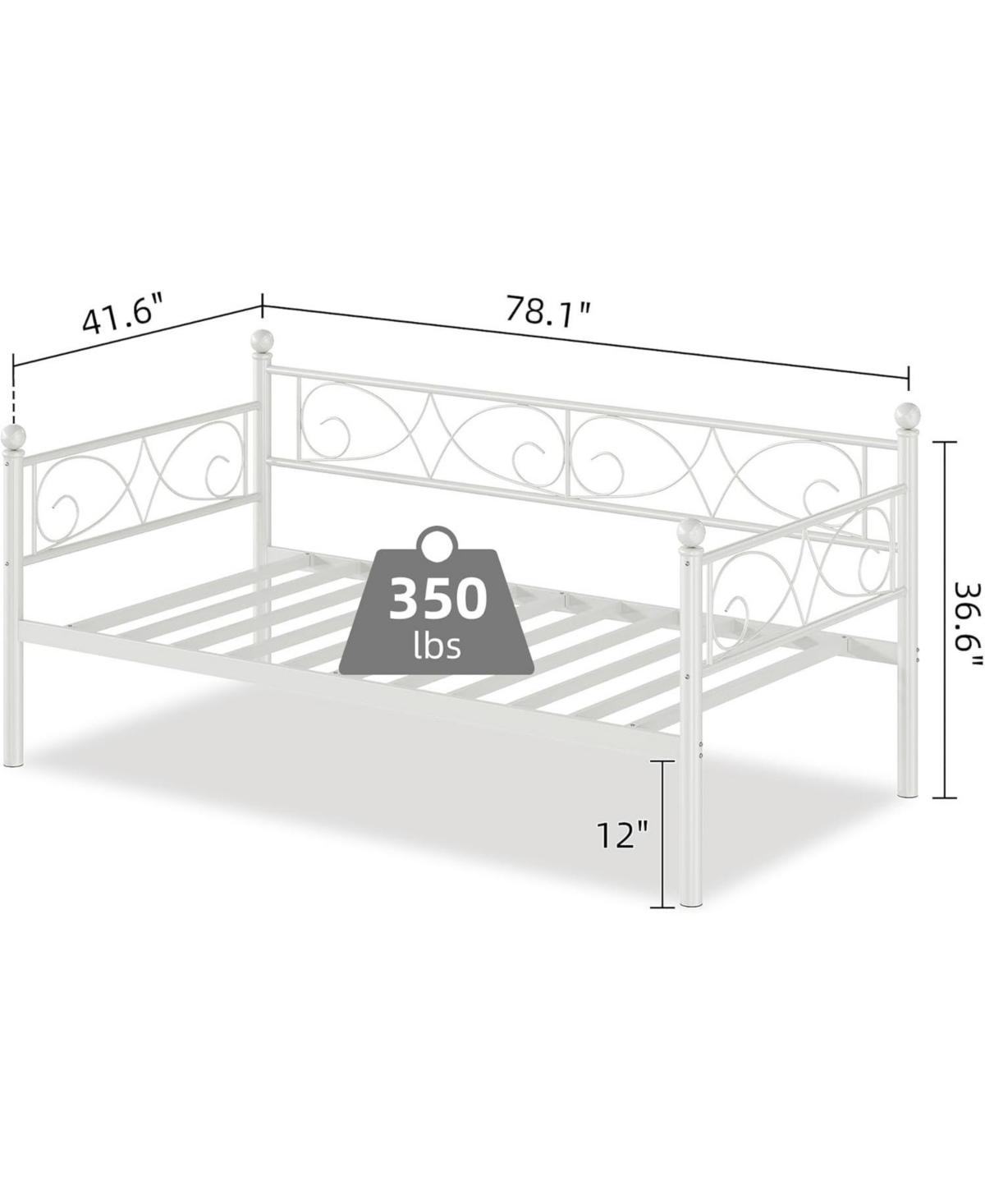 gaomon Twin Size Daybed Frame, Metal Sofa Bed Frame, Heavy Duty Metal Slats, Day Bed for Living Room, Bedroom, Guest Room, Space Saving