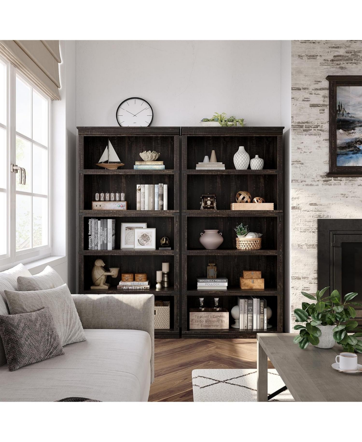 gaomon 67.4" Tall 5-Tier Farmhouse Bookcase - Wooden Bookshelf with Open Display Shelves and Storage, Freestanding Home Office, Living Room