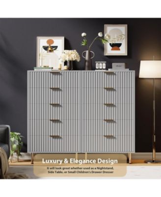 Fluted 5 Drawer Dresser for Bedroom, 48 in Tall Modern Chest of Drawers with Deep Drawers and Wide Top, Wooden Dresser Organizer