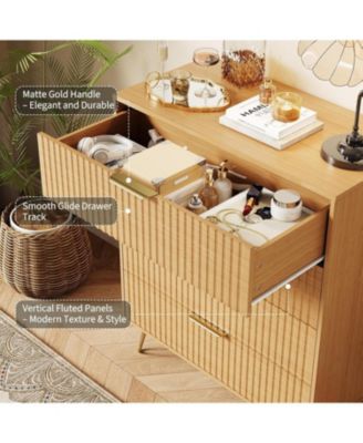 Fluted 4-Drawer Dresser for Bedroom, 32" Wide Modern Minimalist Chest of Wooden Drawers,Wide Clothes Storage Organizer