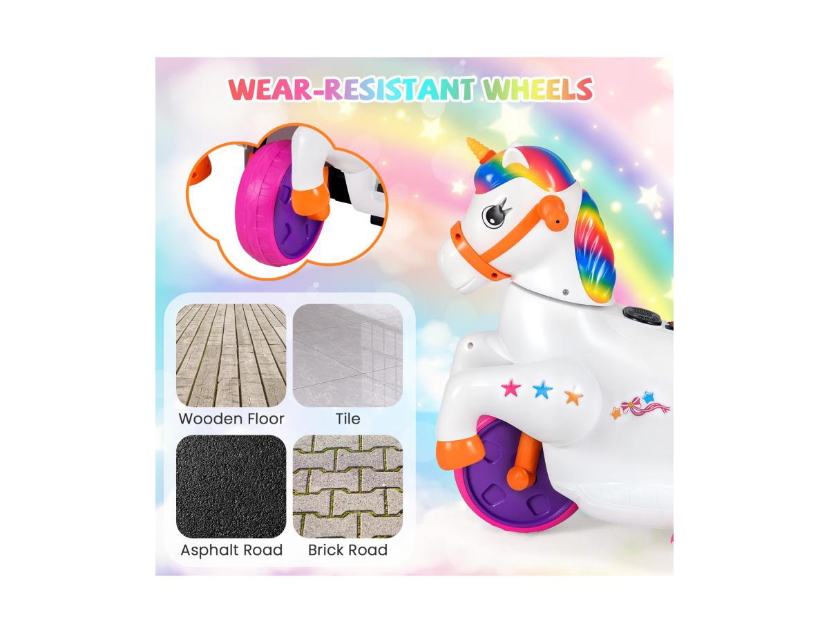 12V Unicorn Ride on Toy with Training Wheels and Horse Riding Mode