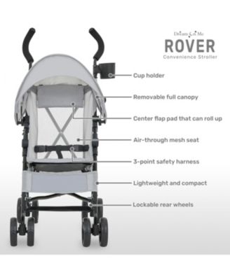 Toddler Rover Stroller: Lightweight, compact travel umbrella stroller. One-hand fold, lockable rear wheels, adjustable canopy, & 3-point harness.
