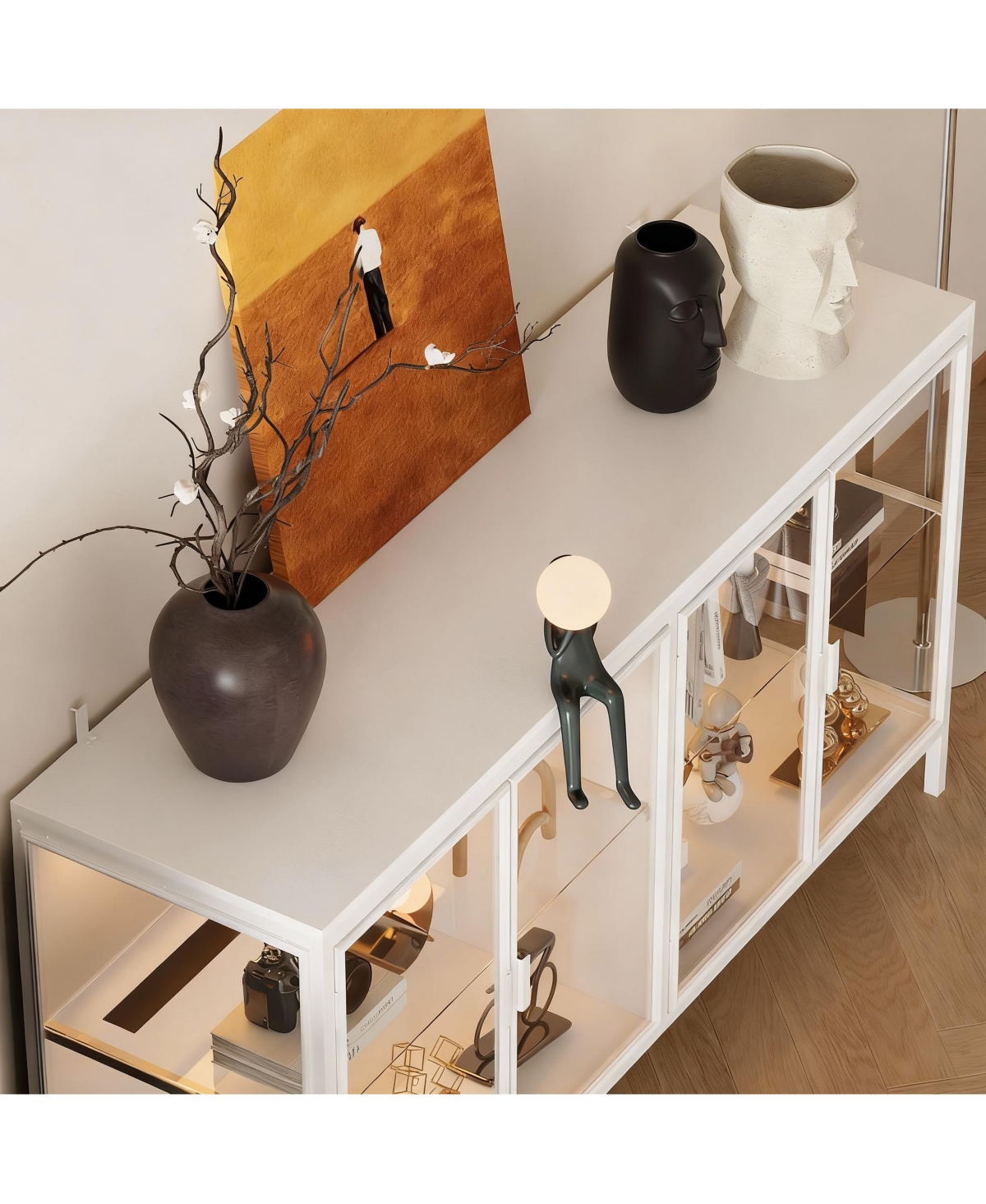 Yigii Led Illuminated Sideboard with Clear Shelves and Metal Frame for Living Room