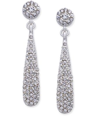 INC International Concepts - Silver-Tone Teardrop Pav&eacute; Drop Earrings