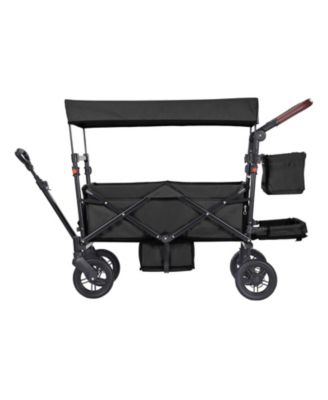 Wagon Stroller for 2 Kids, Collapsible Push Pull Quad Stroller with Adjustable Handle, Harness, Removable Canopy, 4 Wheels with Brakes