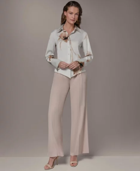 Petite Button-Front Collared Top - Light Tuscan Grey Multi