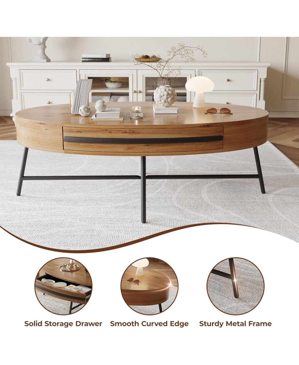 gaomon Oval Coffee Table with Center Table 472 Wooden Coffee Table